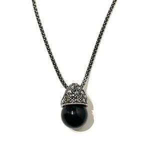 Sterling Silver Onyx Marcasite Pendant Necklace